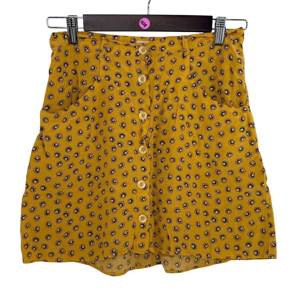 Cooperative Yellow Floral Button Front Skirt w/ Pockets Size 6